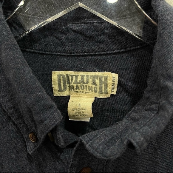 Duluth Trading Co Long Sleeve Navy Blue Trim Fit Button Down Shirt Large Cotton - Picture 5 of 6